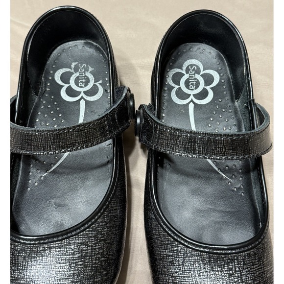Sanita Ladies 39 Blaire Mary Jane Hook & Loop Black Silver Leather Clogs Shoes‎ - Picture 12 of 12